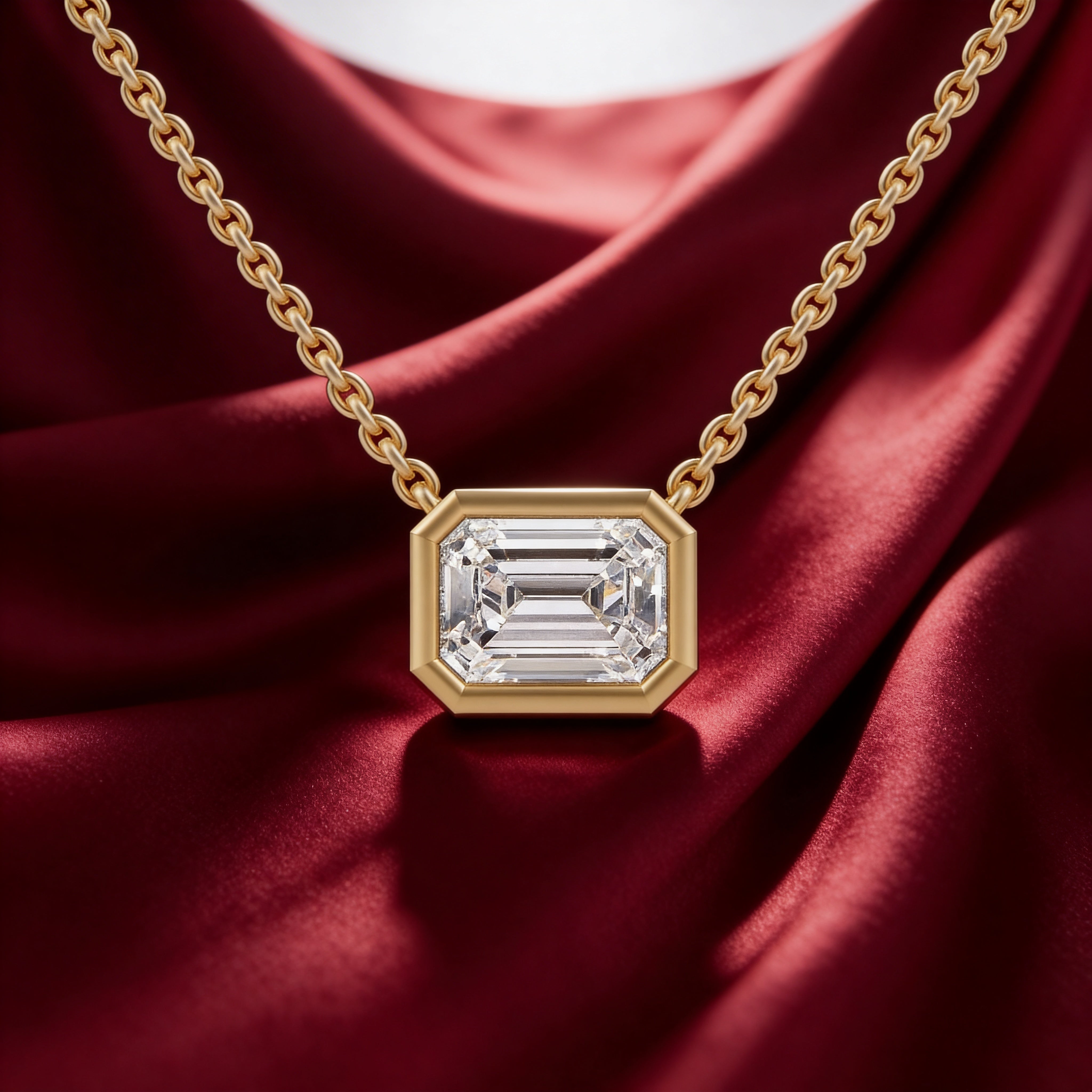 Emerald Bezel Set Pendant with Chain