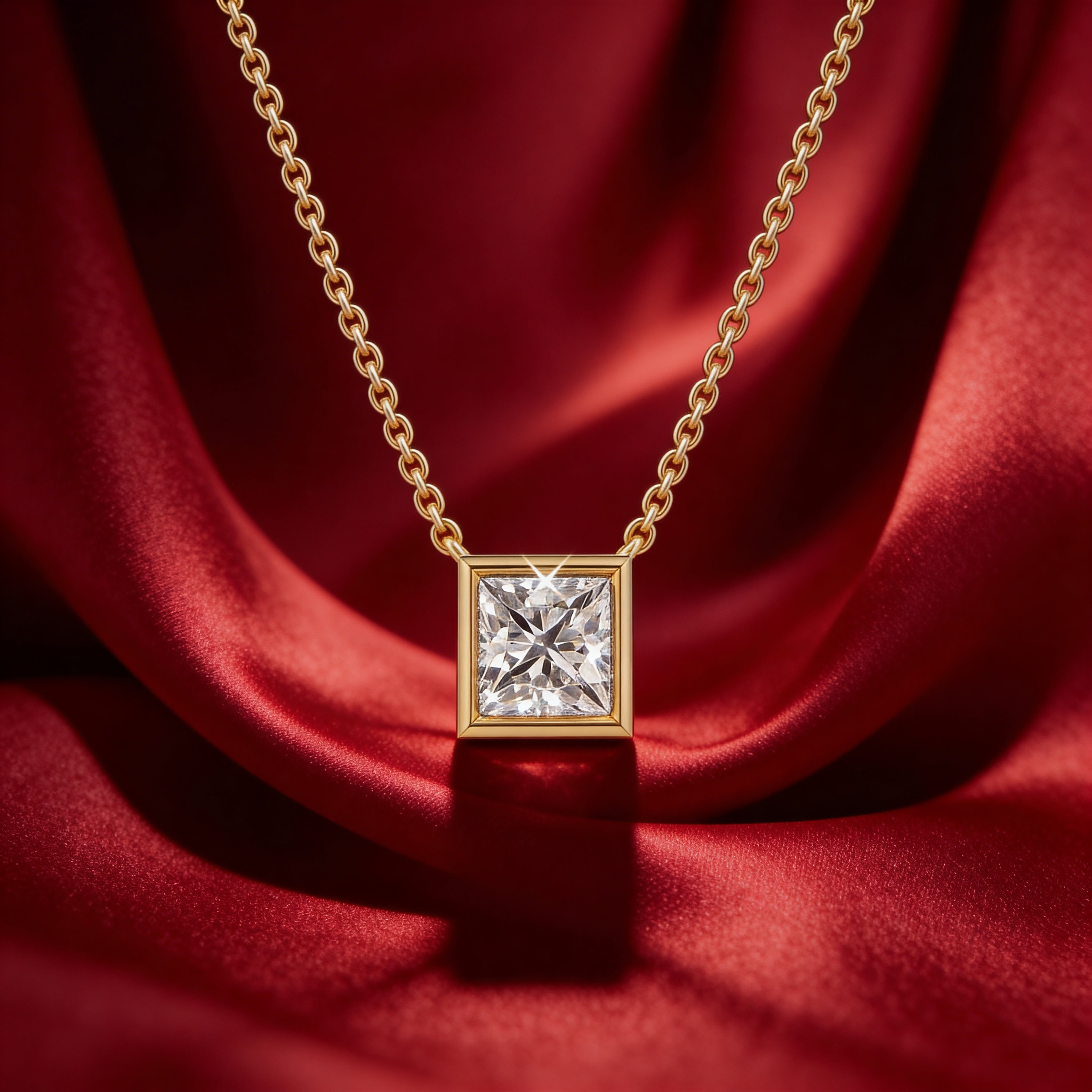 Princess Bezel Set Pendant with Chain