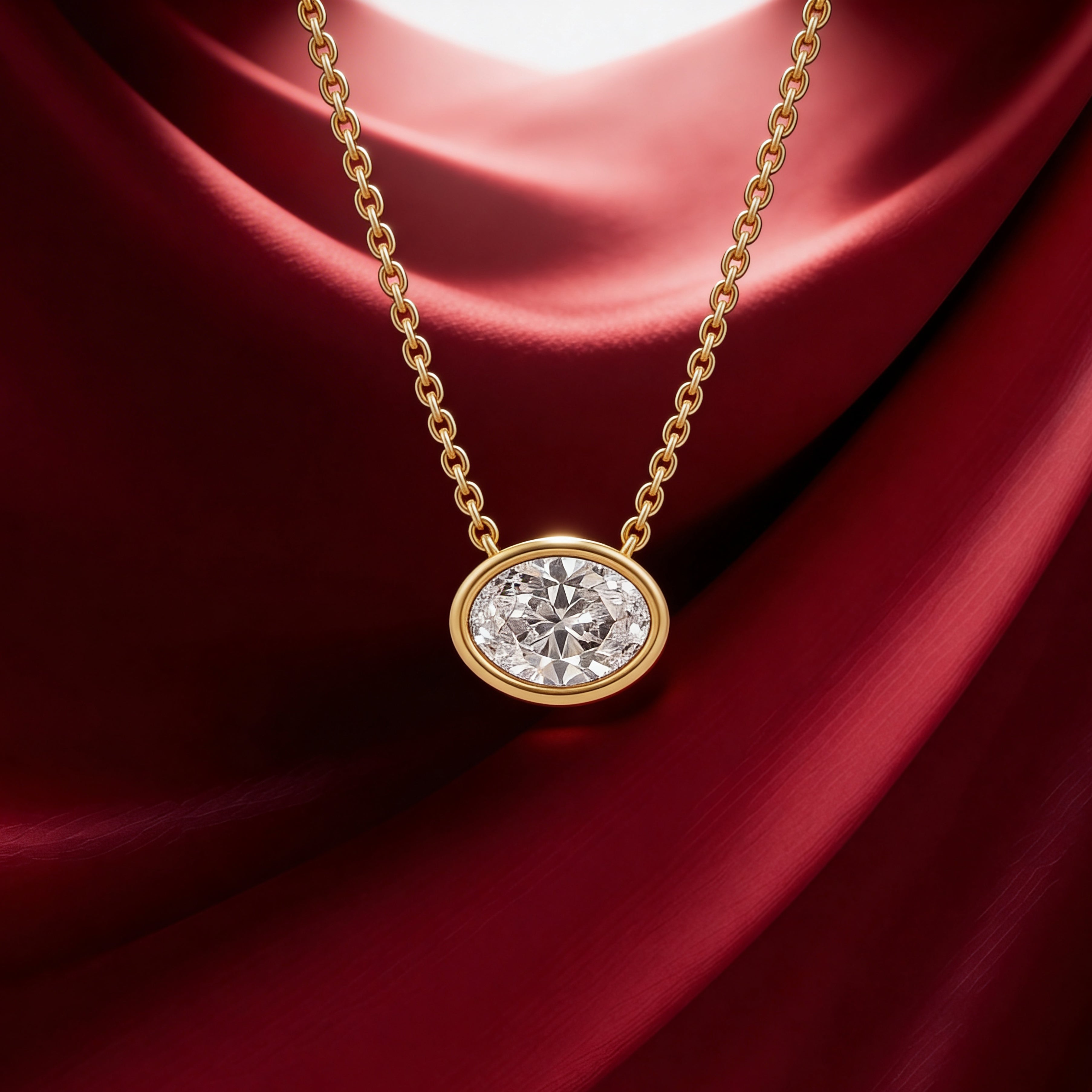Oval Bezel Set Pendant with Chain