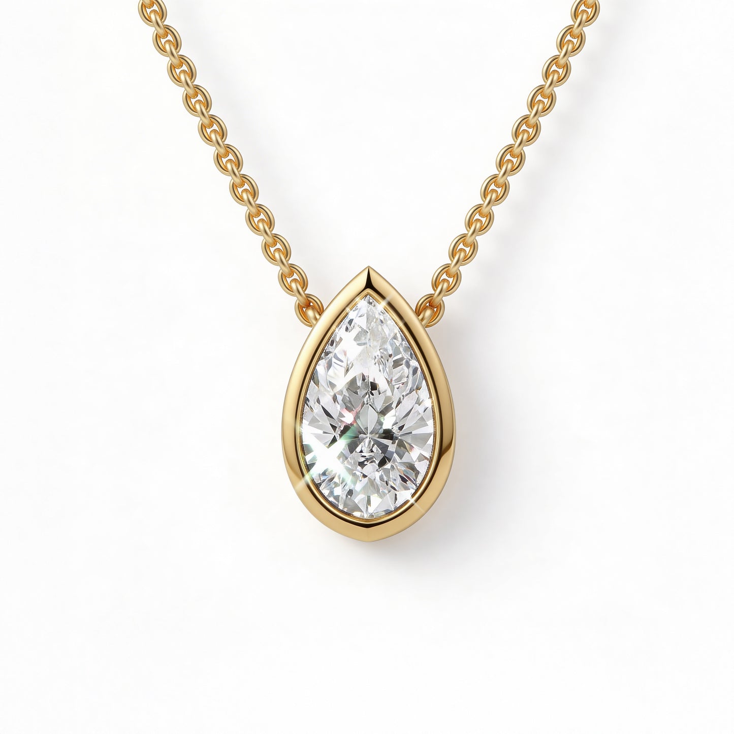 Pear Bezel Set Pendant with Chain