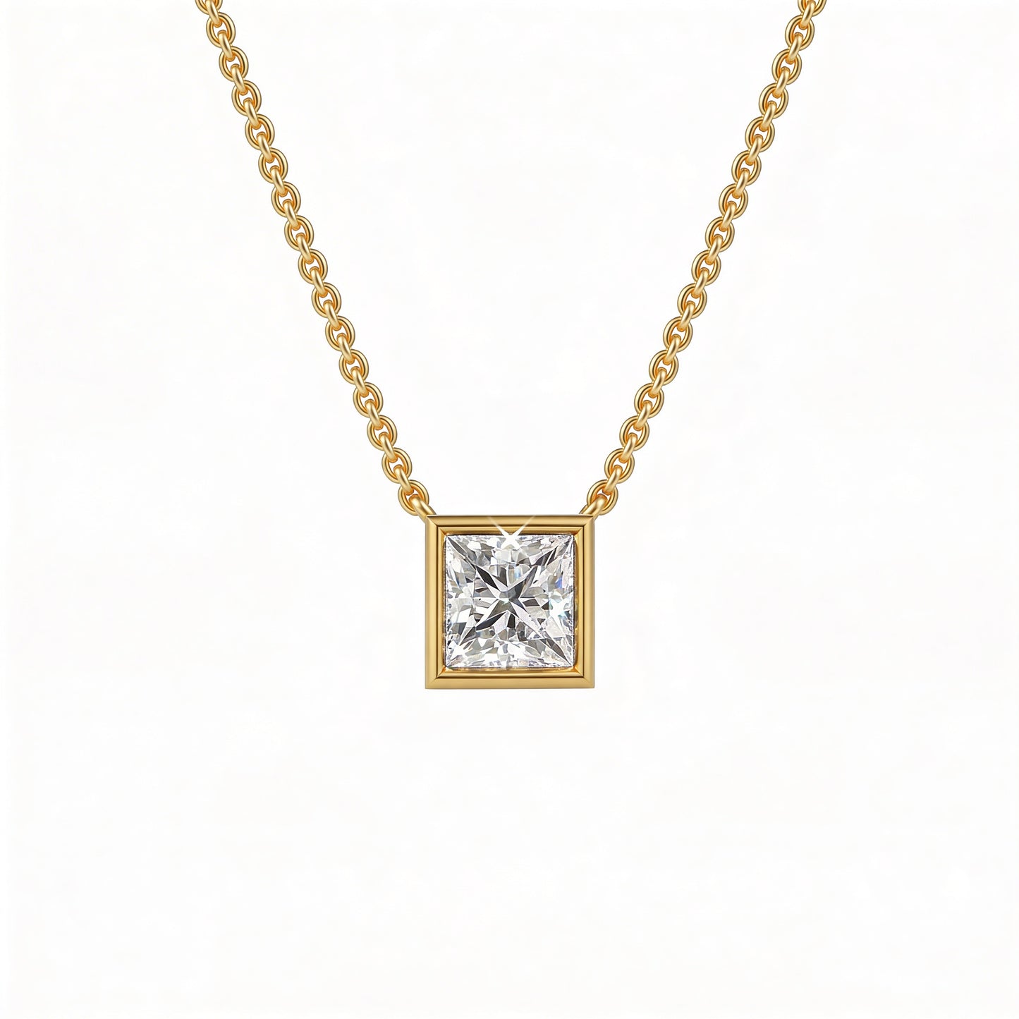 Princess Bezel Set Pendant with Chain