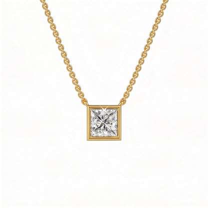 Princess Bezel Set Pendant with Chain