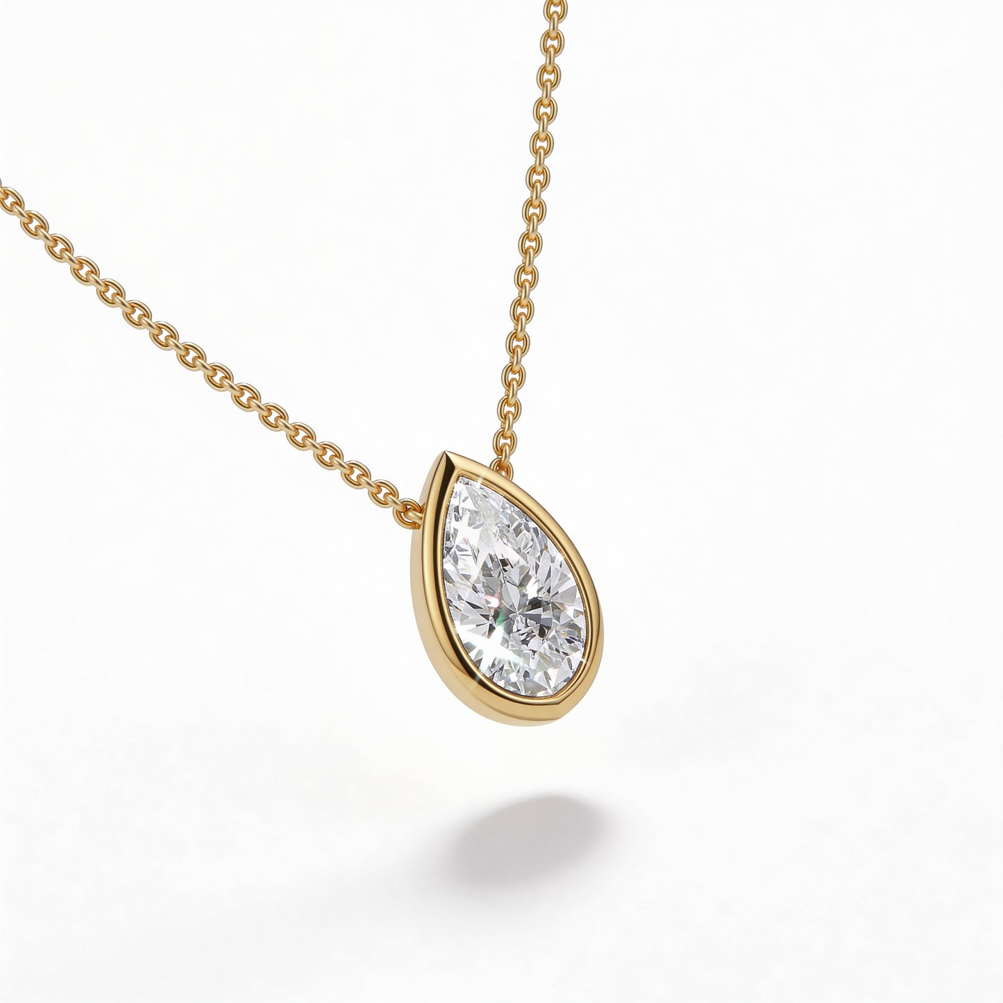 Pear Bezel Set Pendant with Chain