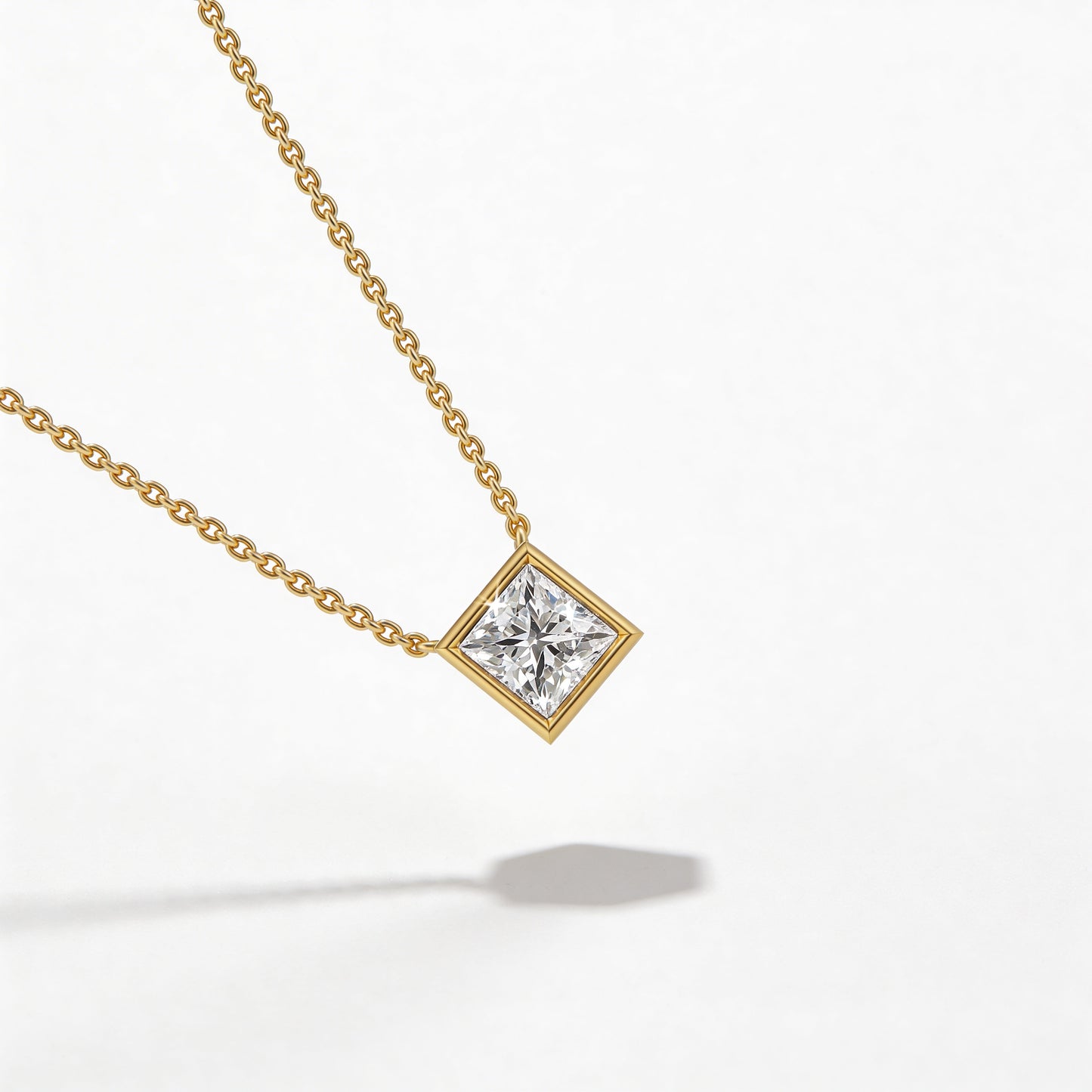 Princess Bezel Set Pendant with Chain