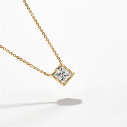 Princess Bezel Set Pendant with Chain
