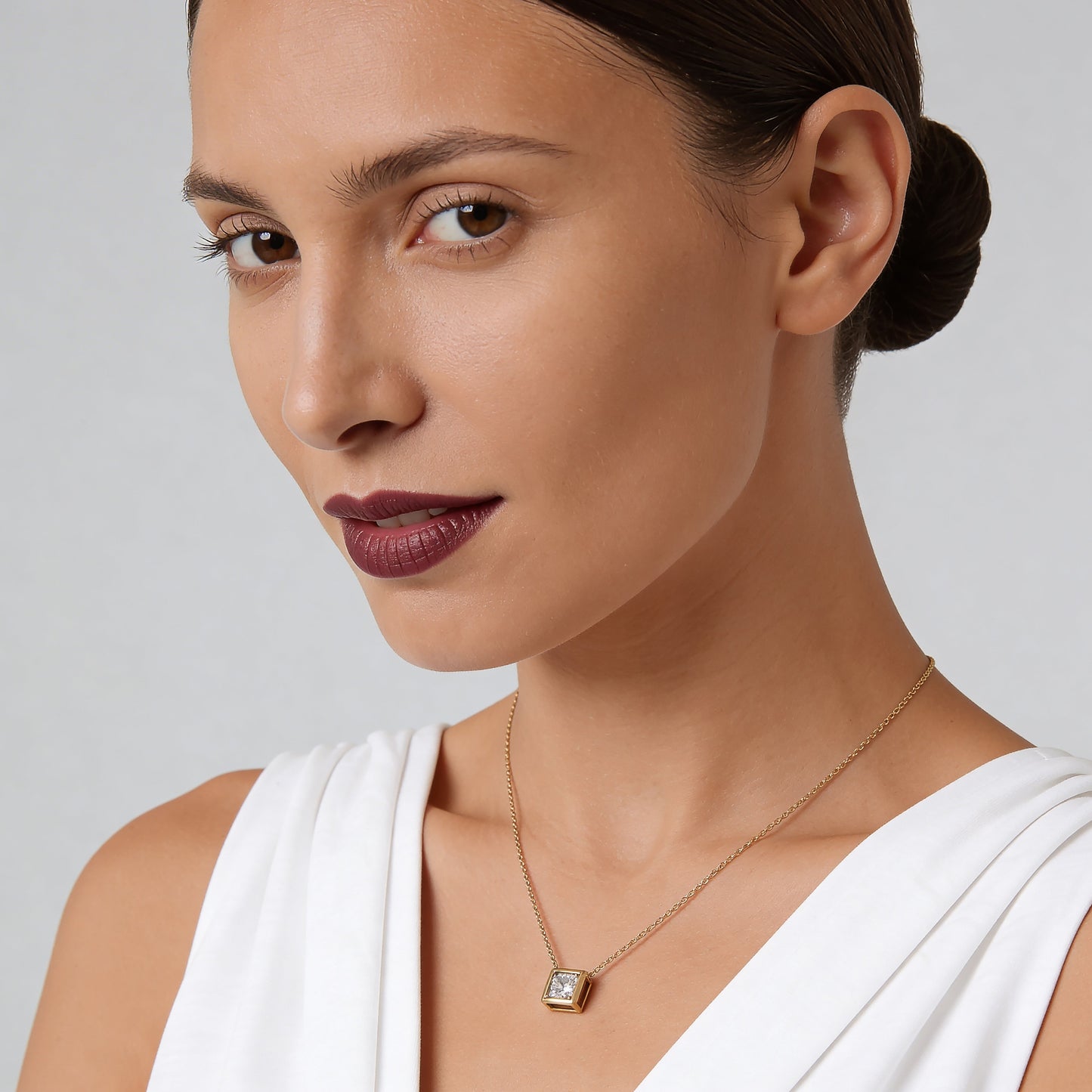 Princess Bezel Set Pendant with Chain