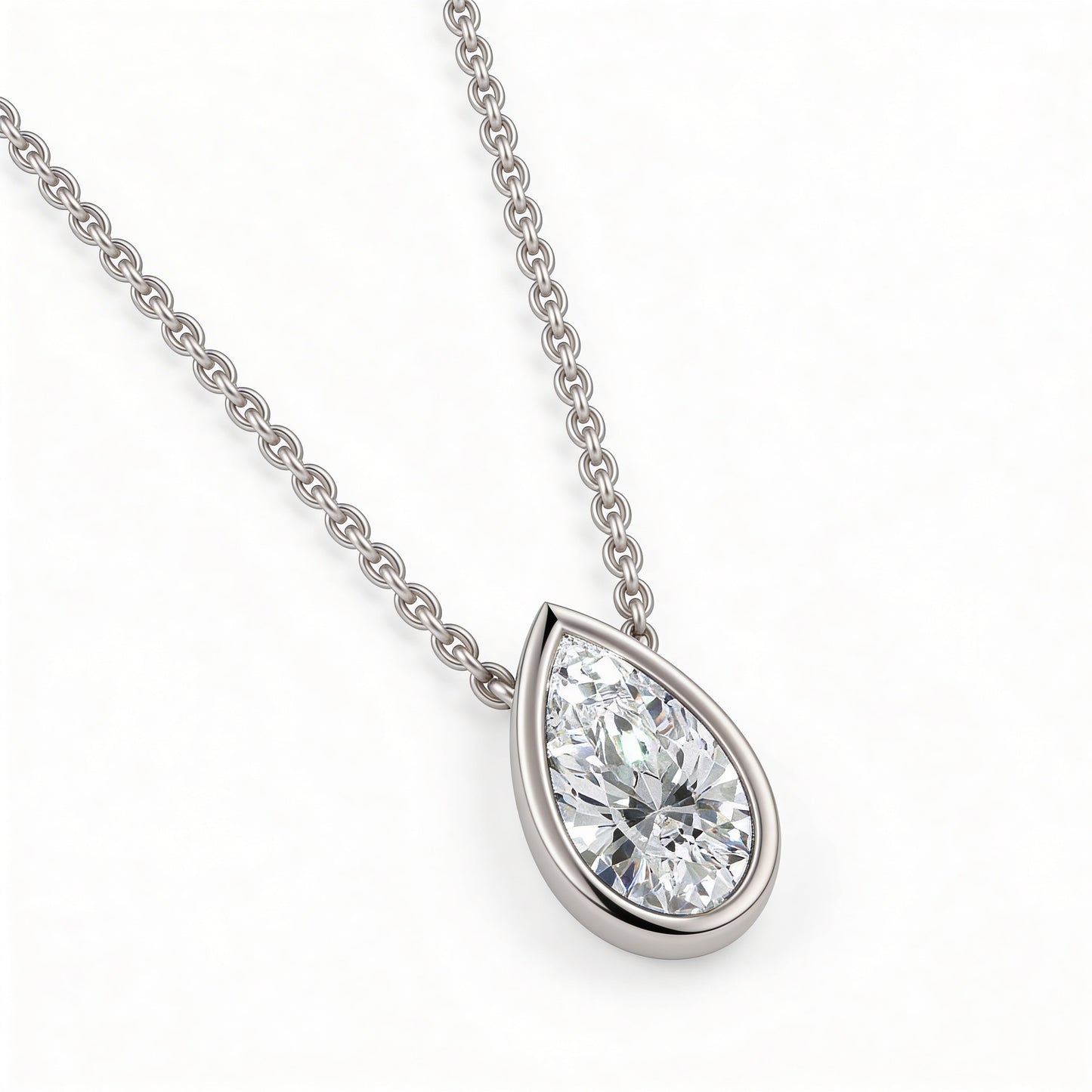 Pear Bezel Set Pendant with Chain