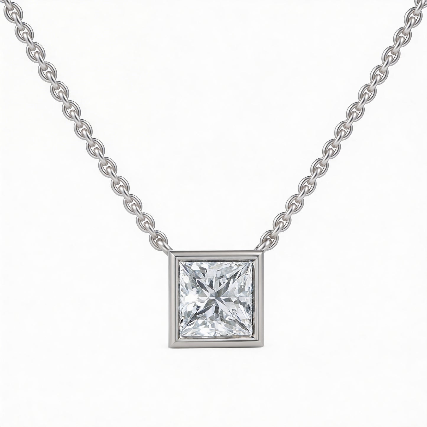 Princess Bezel Set Pendant with Chain