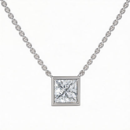 Princess Bezel Set Pendant with Chain