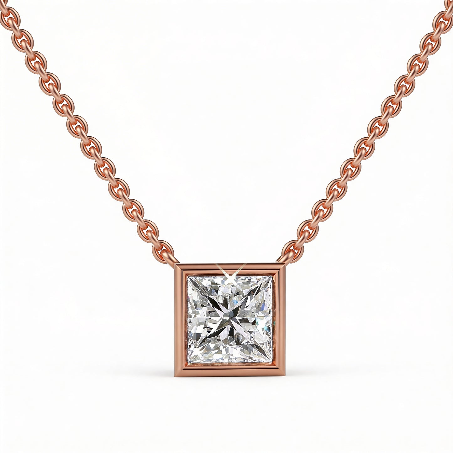 Princess Bezel Set Pendant with Chain
