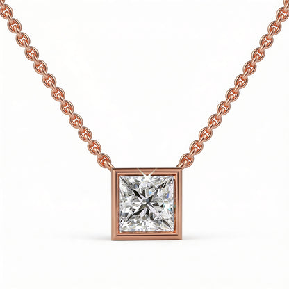 Princess Bezel Set Pendant with Chain