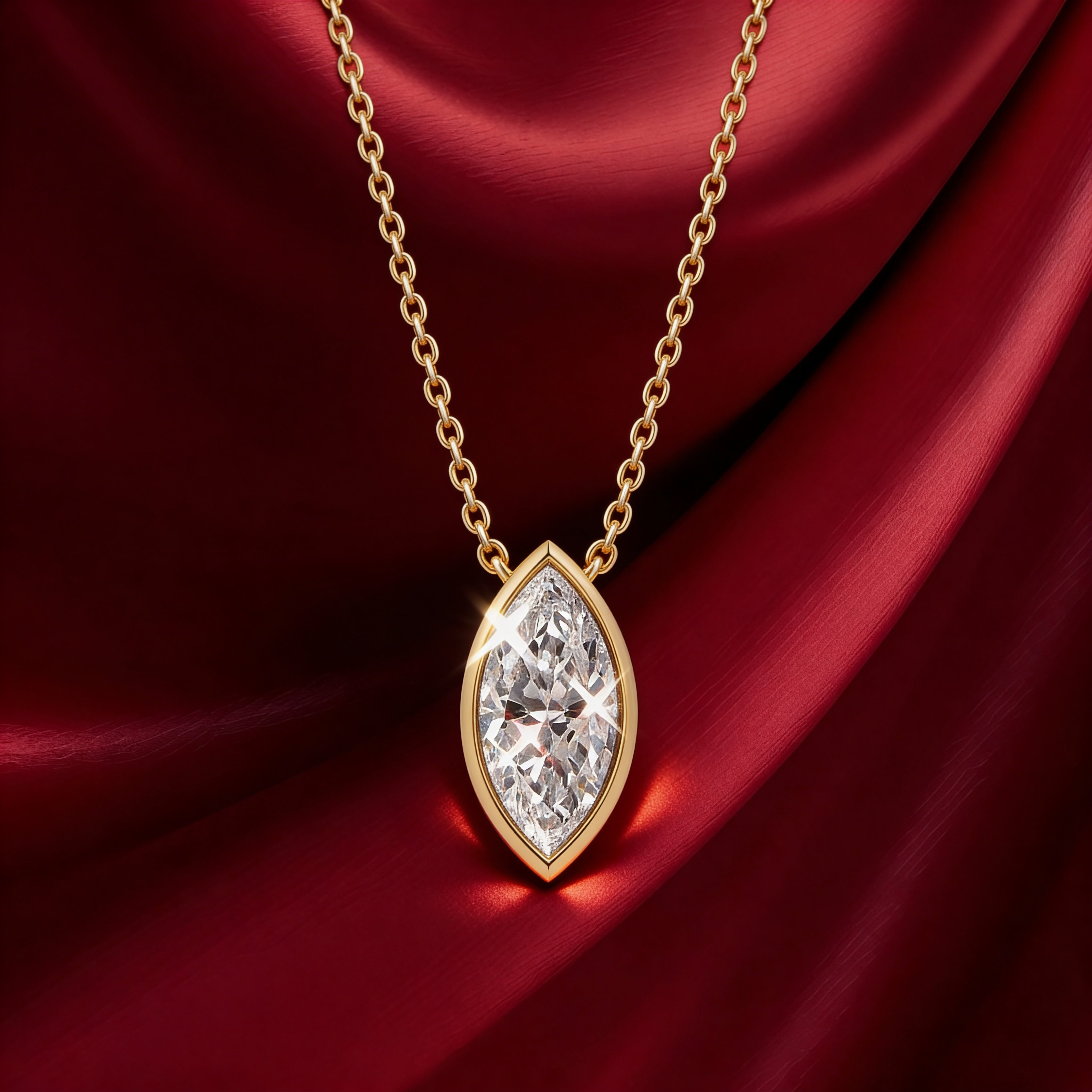 Marquise Bezel Set Pendant with Chain
