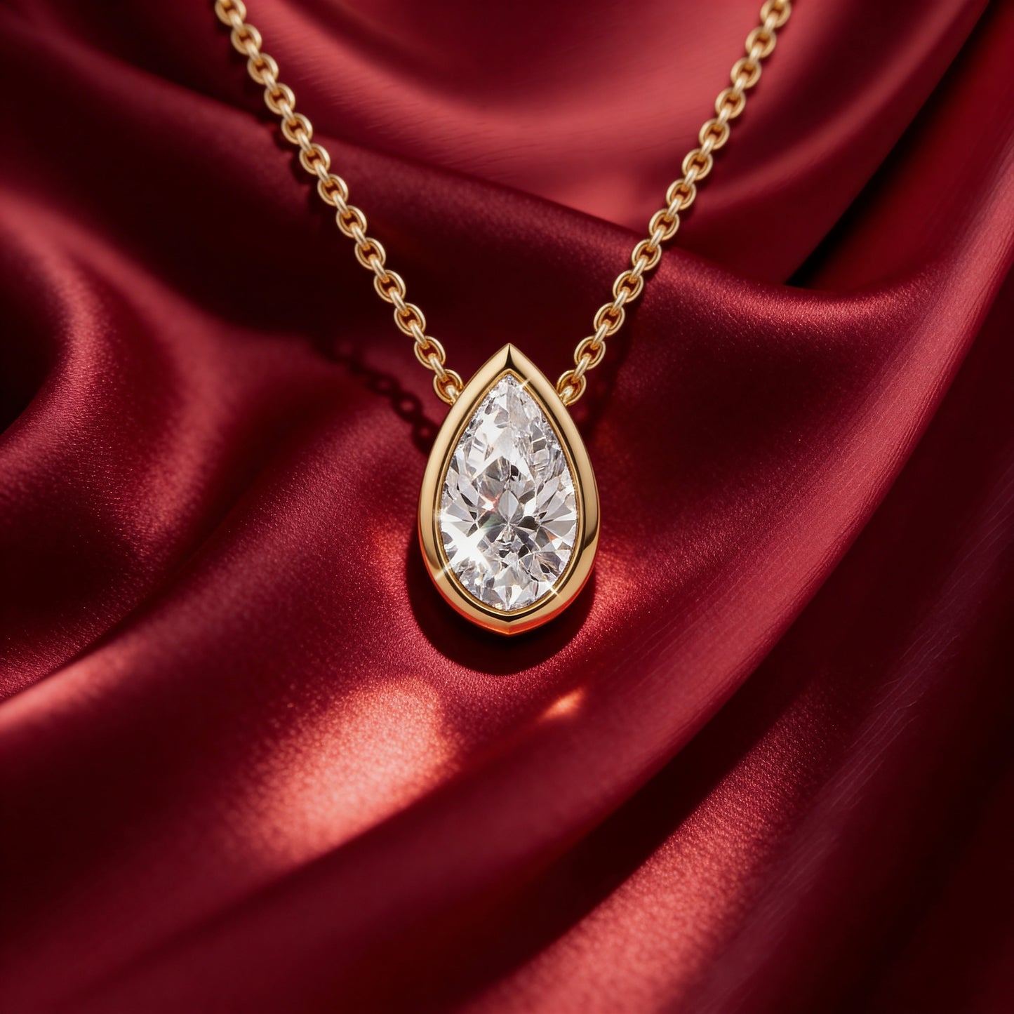 Pear Bezel Set Pendant with Chain